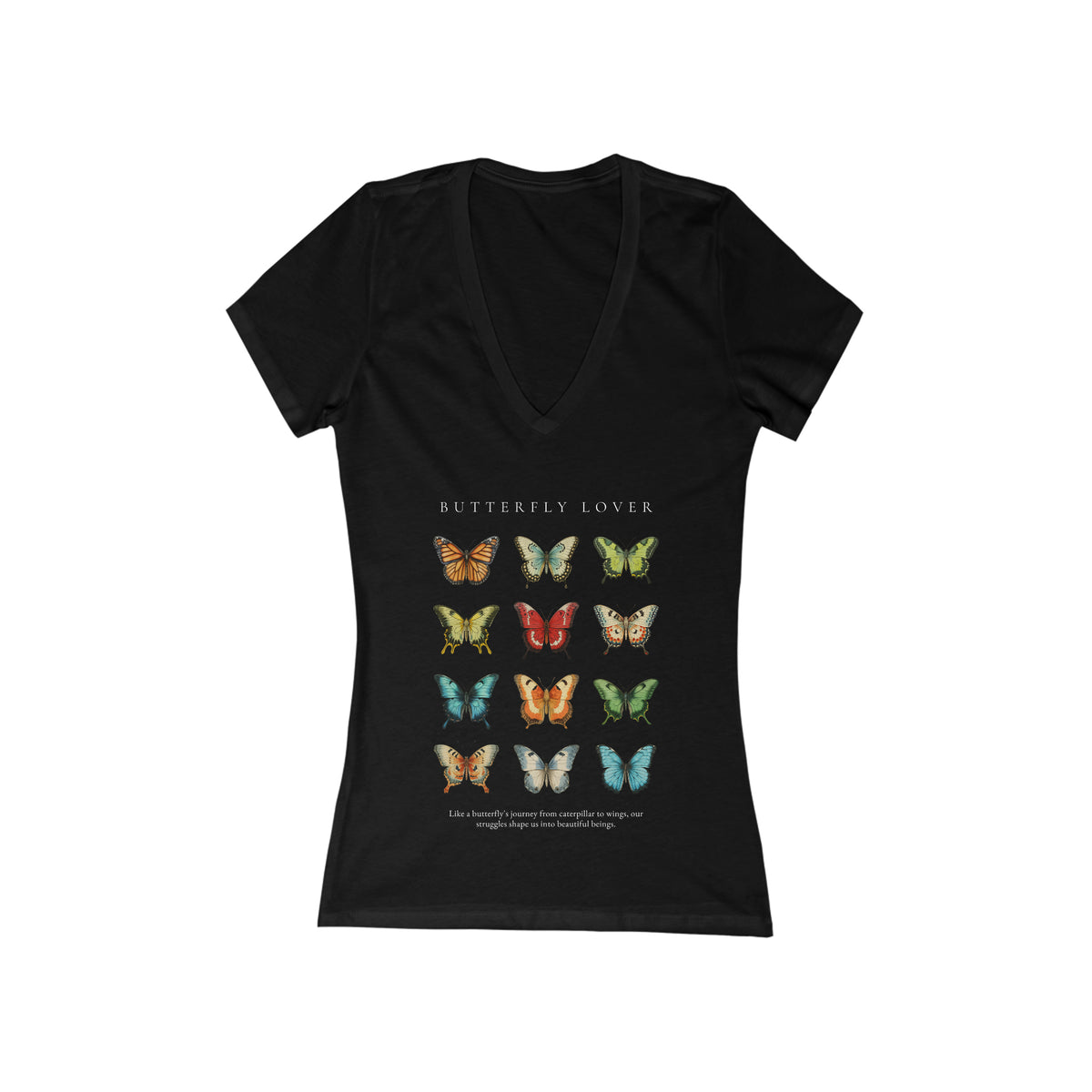 Women's Jersey Short Sleeve Deep V-Neck Tee - Butterfly Lover