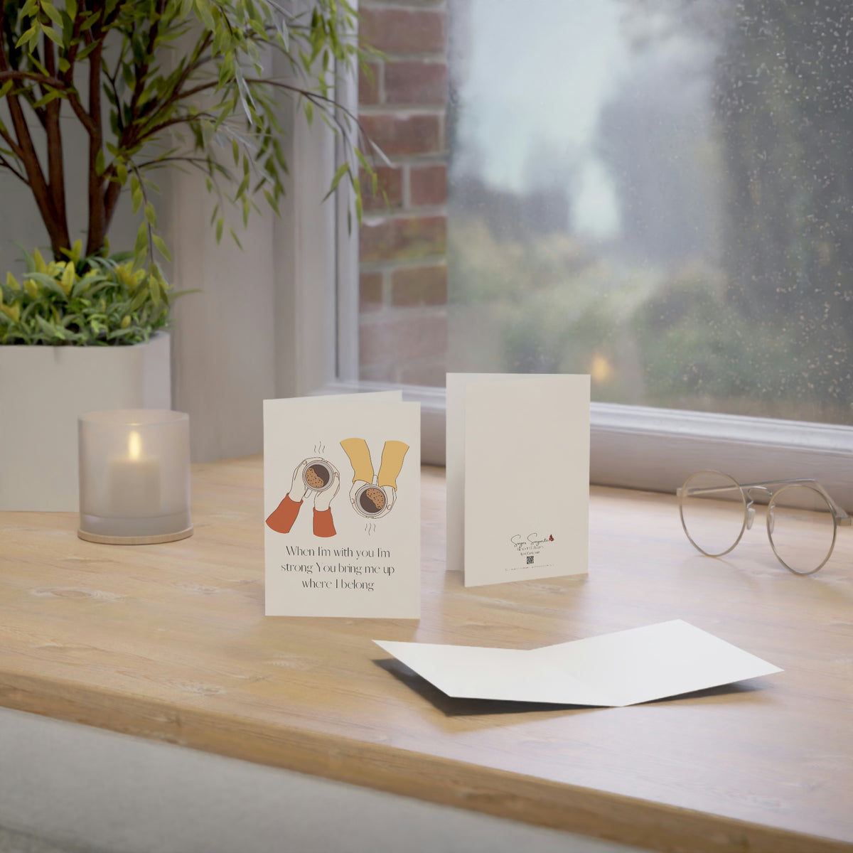 When I'm With You - Coffee Cups -White Vertical Folded Greeting Card