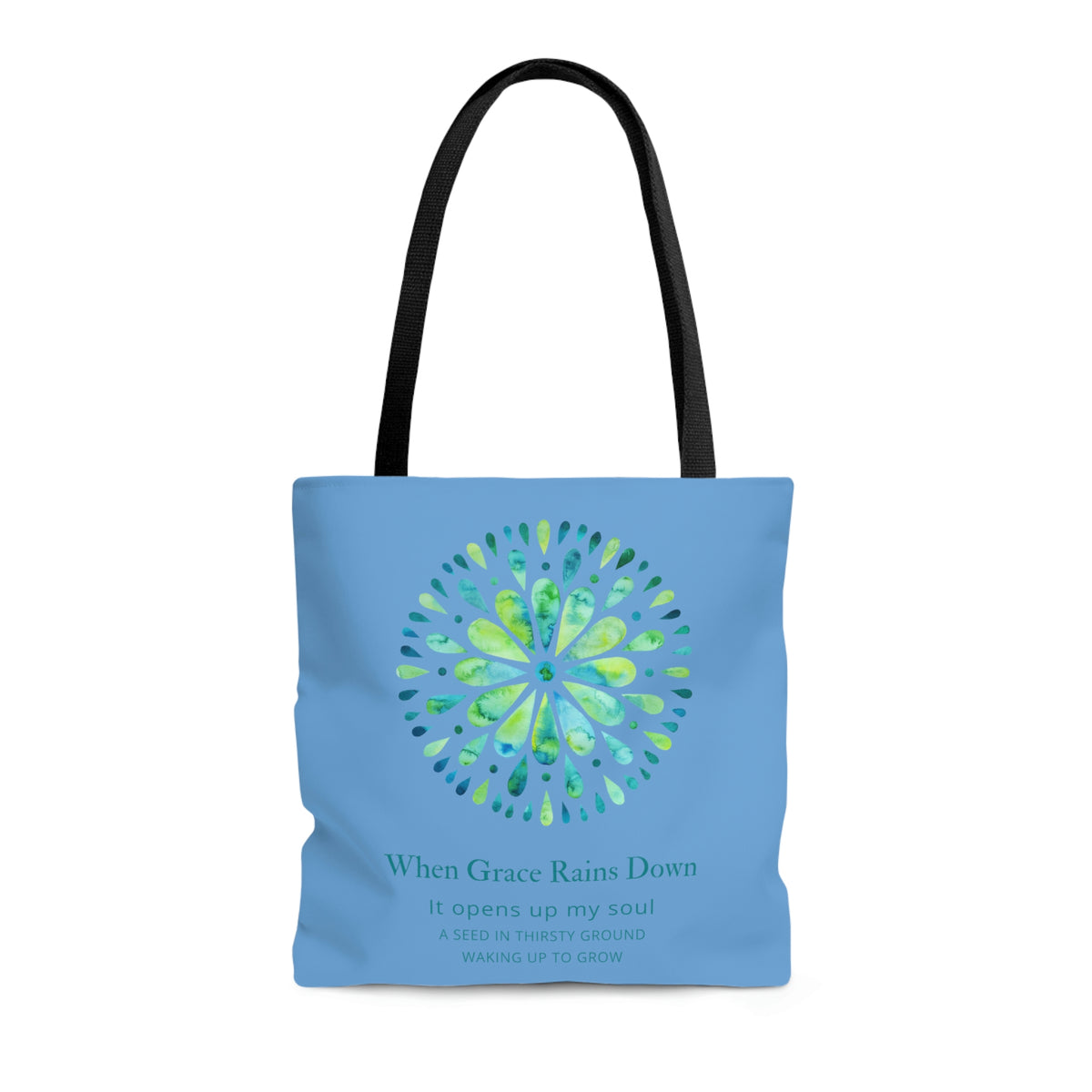 When Grace Rains Blue/Green Mandala -Blue Tote Bag