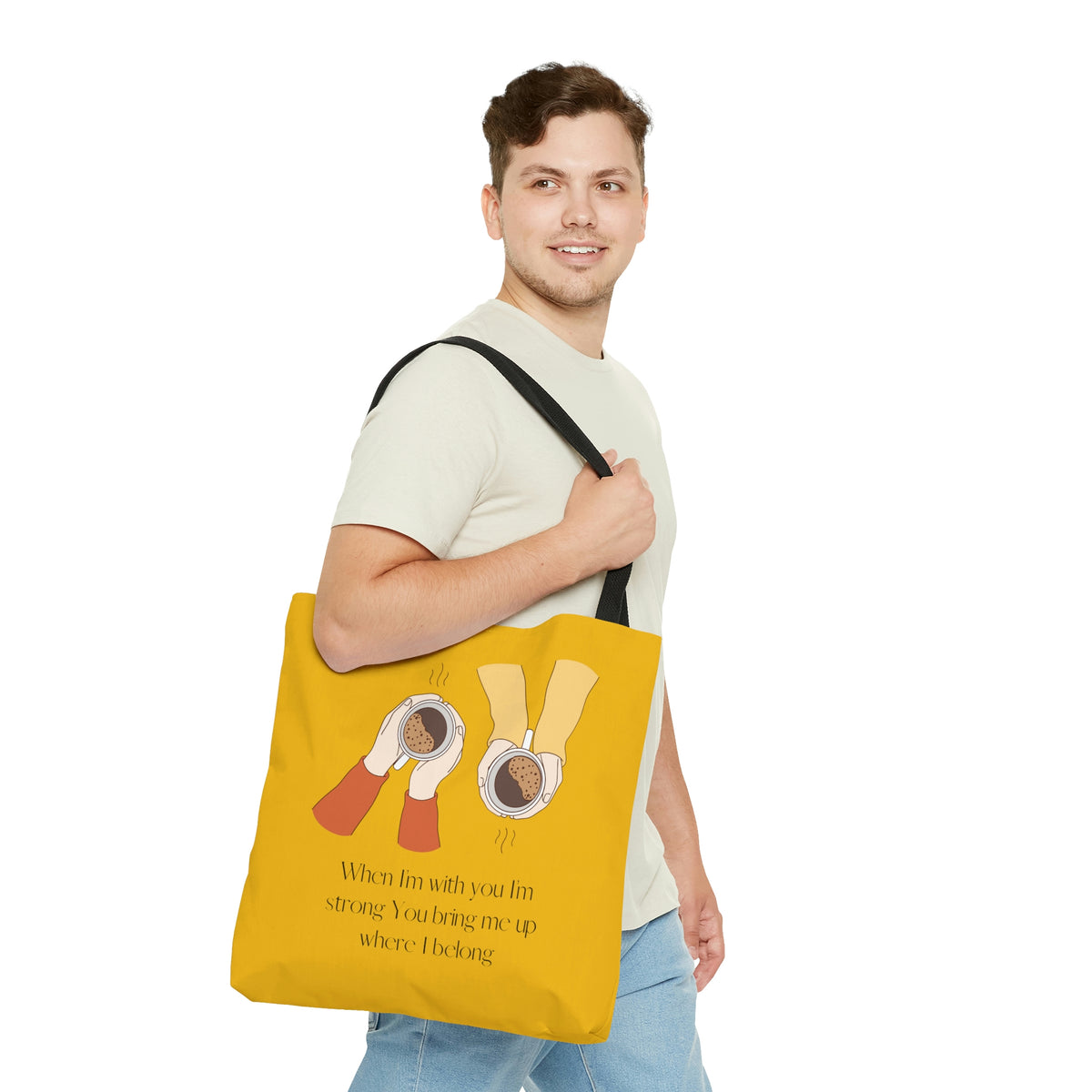 When I'm With You Coffee Cups - Gold Tote Bag