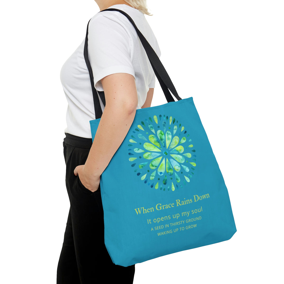 When Grace Rains Blue/Green Mandala - Turquoise Tote Bag
