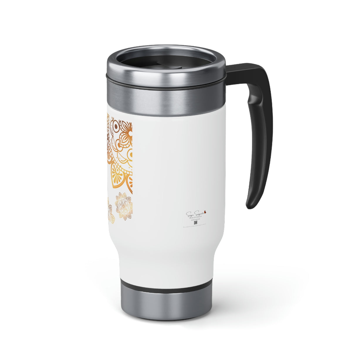 handle, 14oz stainless MUG stainless steel travel mugs 14 Oz White Stainless Steel Travel Mug gold MANDALA Stainless Steel COFFEE 14oz mug
