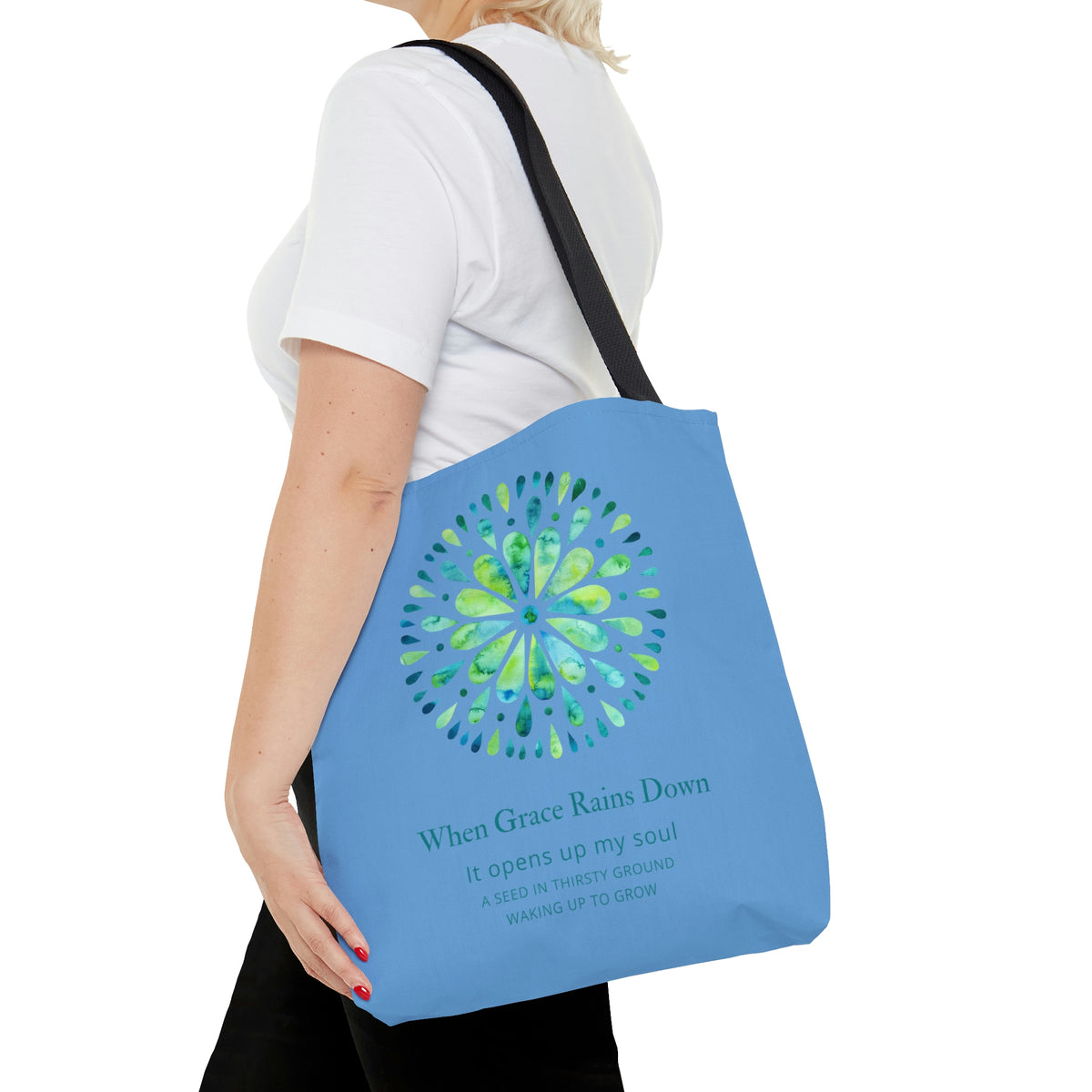 When Grace Rains Blue/Green Mandala -Blue Tote Bag