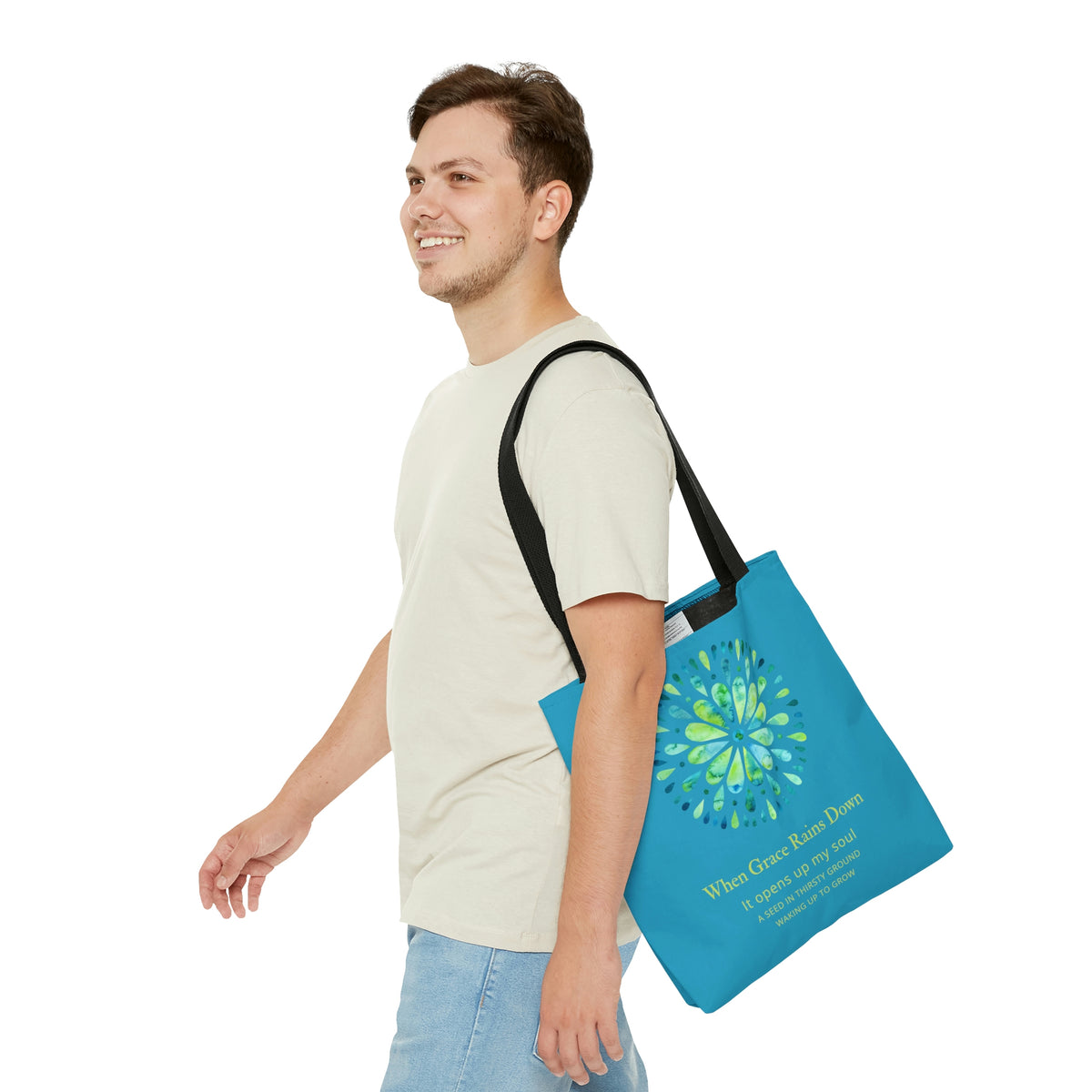 When Grace Rains Blue/Green Mandala - Turquoise Tote Bag