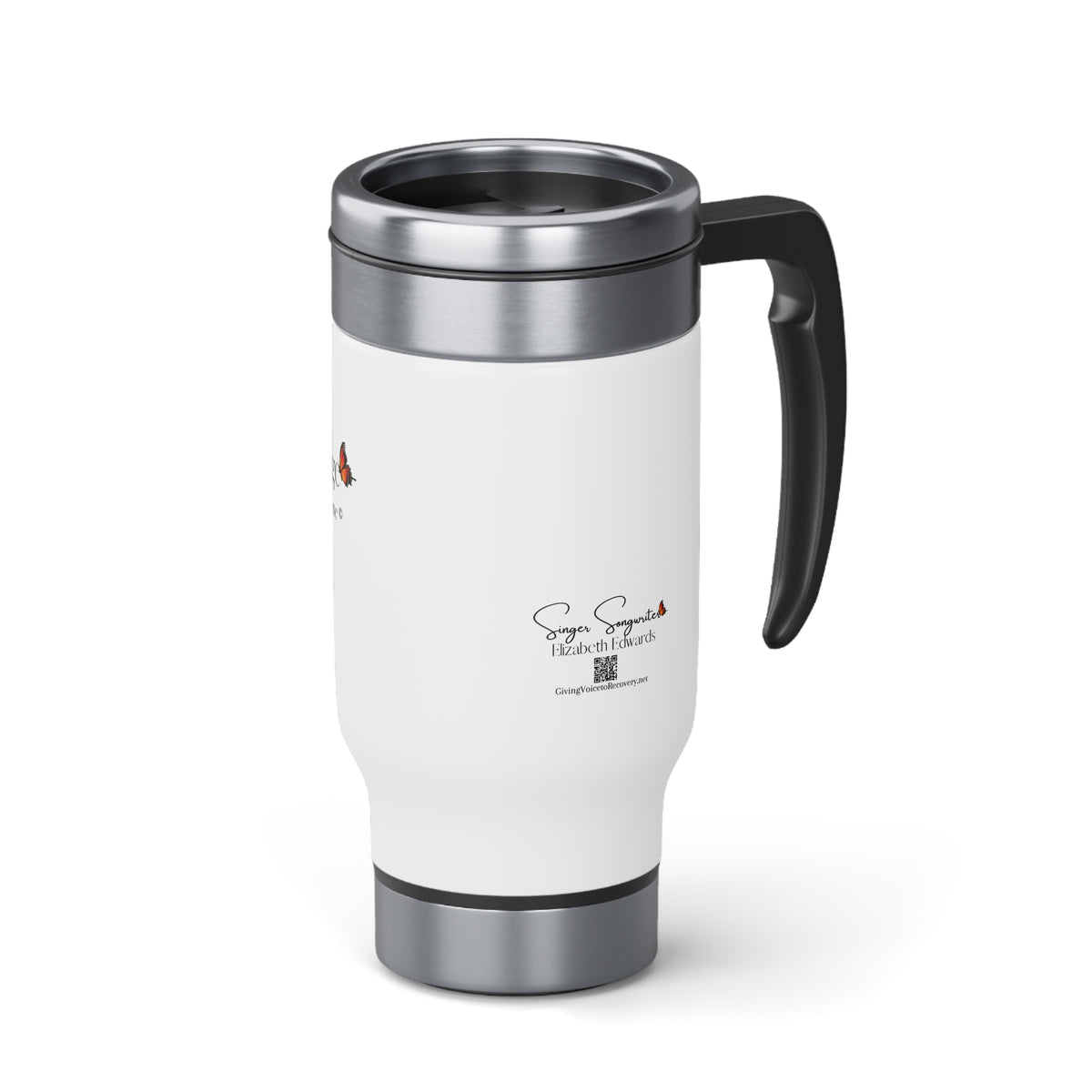 When I Change - Butterfly - White Stainless Steel Travel Mug with Handle, 14oz