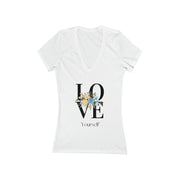 Women's Jersey Short Sleeve Deep V-Neck Tee - Love Yourself Love Others
