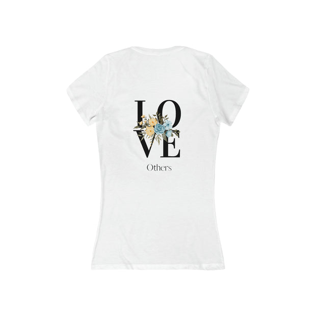 Women's Jersey Short Sleeve Deep V-Neck Tee - Love Yourself Love Others