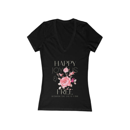  V-Neck T-Shirt Pink Rose v-neck t-shirt HAPPINESS  v-neck tee v-neckline pink T-shirT   V-neck T-shirt
