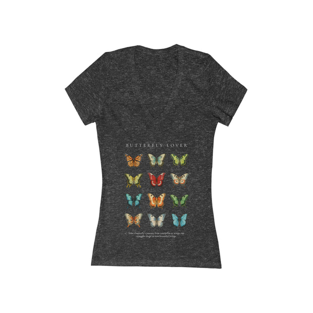 Women's Jersey Short Sleeve Deep V-Neck Tee - Butterfly Lover