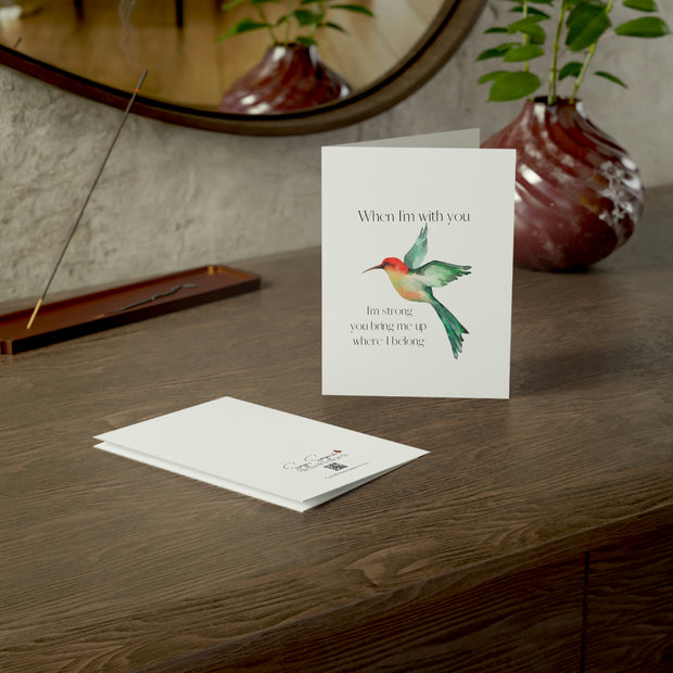 When I'm With You - Hummingbird White - Vertical Folded Greeting Card or Invitation