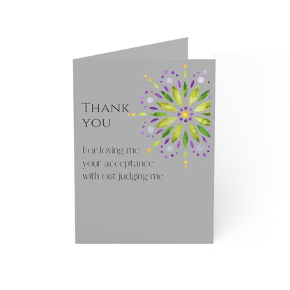 Thank You - Mandala - Gray Vertical Folded Greeting Card