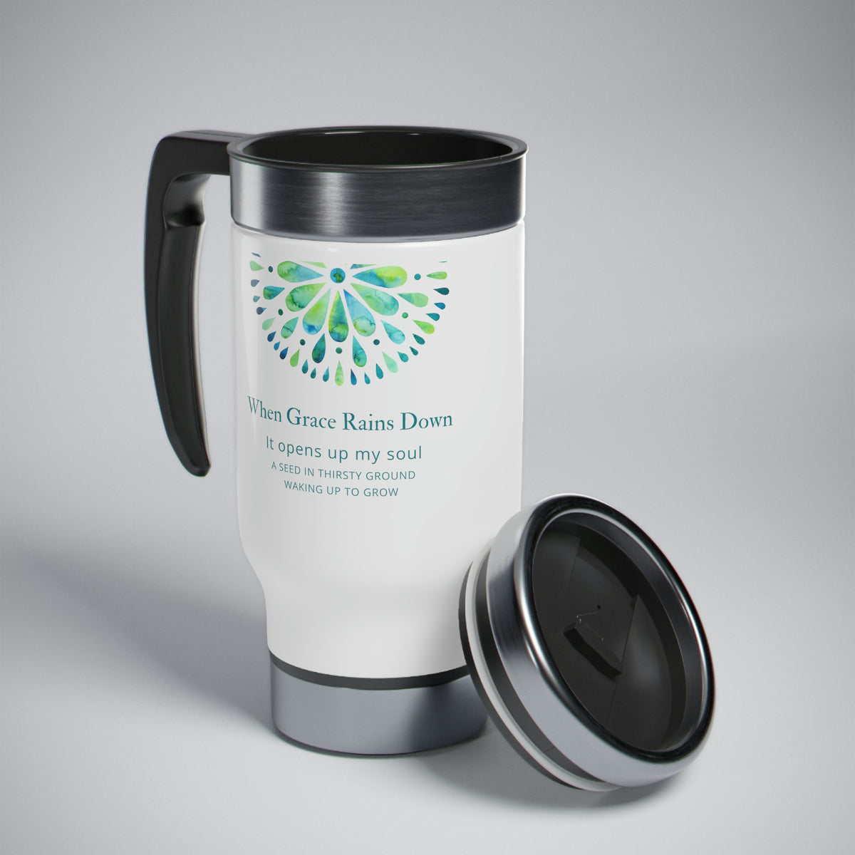 handle, 14oz  stainless MUG stainless steel travel mugs  14 Oz White Stainless Steel Travel Mug  Blue MANDALA Stainless Steel COFFEE  14oz mug