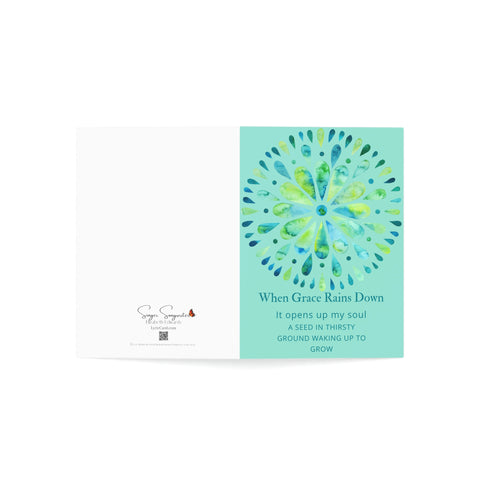 When Grace Rains - Blue Mandala  - Light Turquoise Vertical Folded Greeting Card