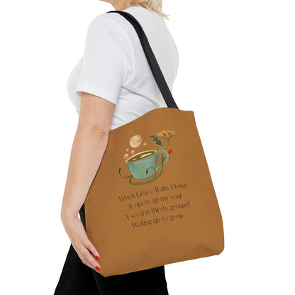 When Grace Rains Coffee Cup - Brown Tote Bag
