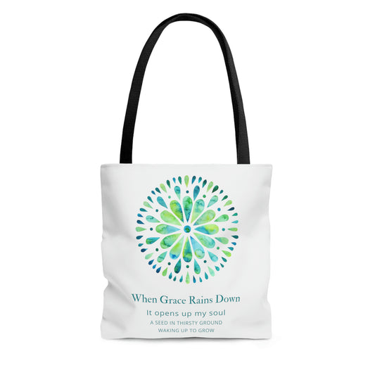 When Grace Rains Blue/Green Mandala - White Tote Bag