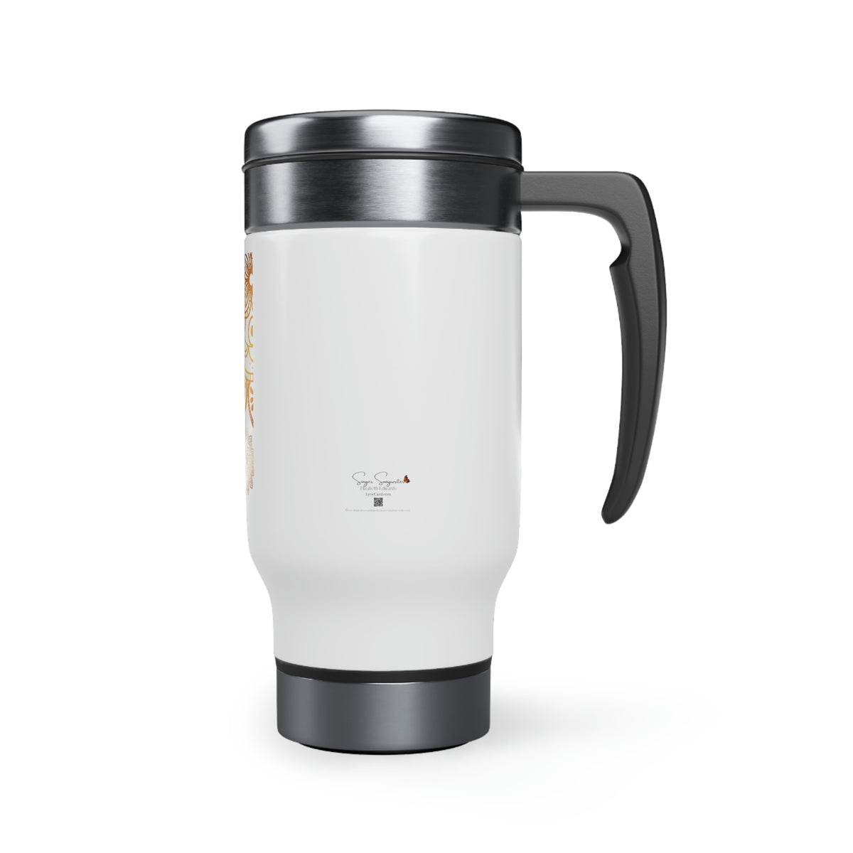 When Grace Rains - Mandala - Gold & White Stainless Steel Travel Mug with Handle, 14oz