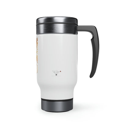 When Grace Rains - Mandala - Gold & White Stainless Steel Travel Mug with Handle, 14oz