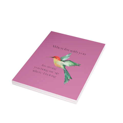 When I'm With You - Hummingbird Pink - Vertical Folded Greeting Card or Invitation