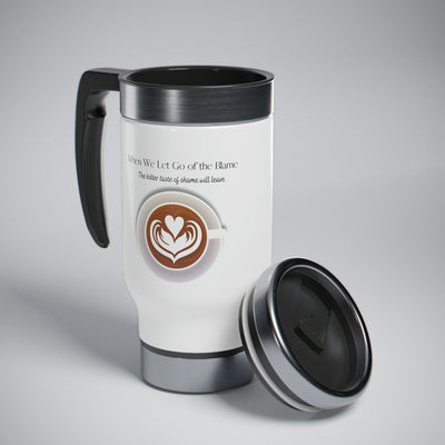 handle, 14oz  stainless MUG stainless steel travel mugs  14 Oz White Stainless Steel Travel Mug  Blue MANDALA Stainless Steel COFFEE  14oz mug