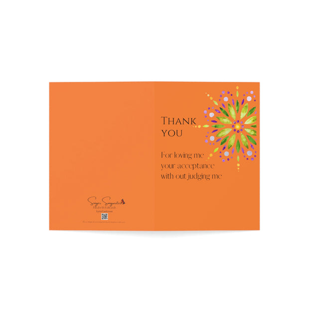 Thank You - Mandala - Orange Vertical Folded Greeting Card