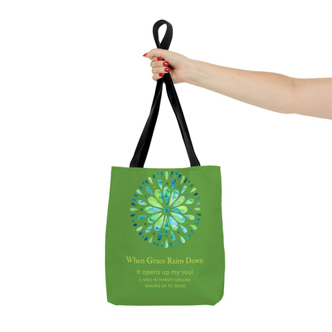 When Grace Rains Blue/Green Mandala - Green Tote Bag