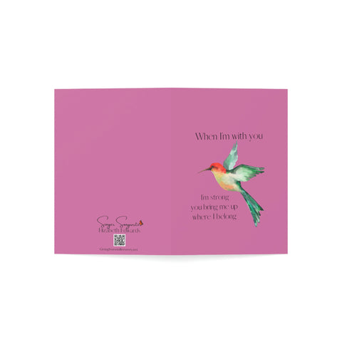 When I'm With You - Hummingbird Pink - Vertical Folded Greeting Card or Invitation