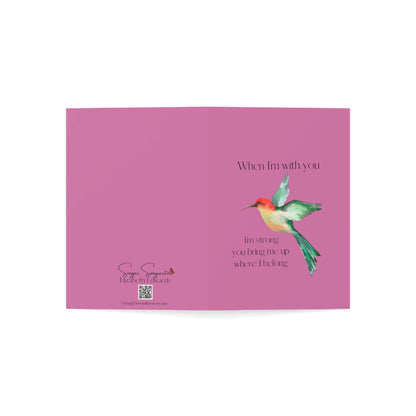 When I'm With You - Hummingbird Pink - Vertical Folded Greeting Card or Invitation