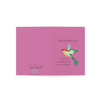When I'm With You - Hummingbird Pink - Vertical Folded Greeting Card or Invitation