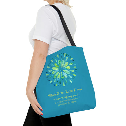 When Grace Rains Blue/Green Mandala - Turquoise Tote Bag