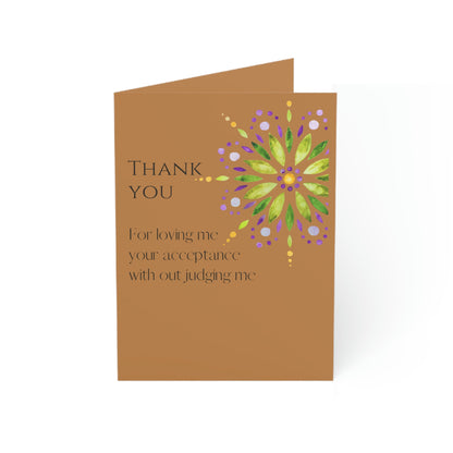 Thank You - Mandala - Brown Vertical Folded Greeting Card