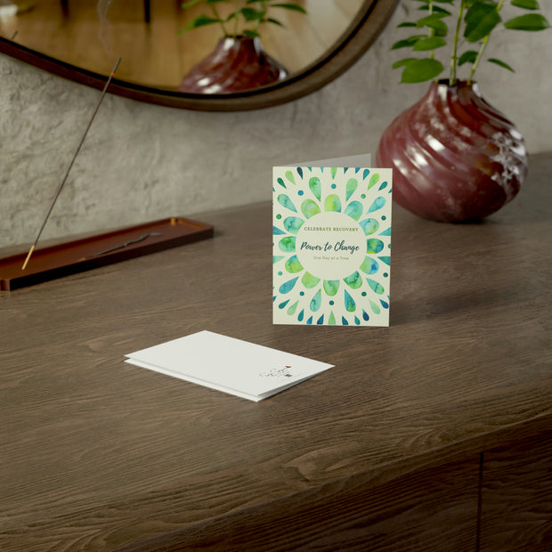 Power to Change - Green Mandala - White Vertical Folded Greeting Card