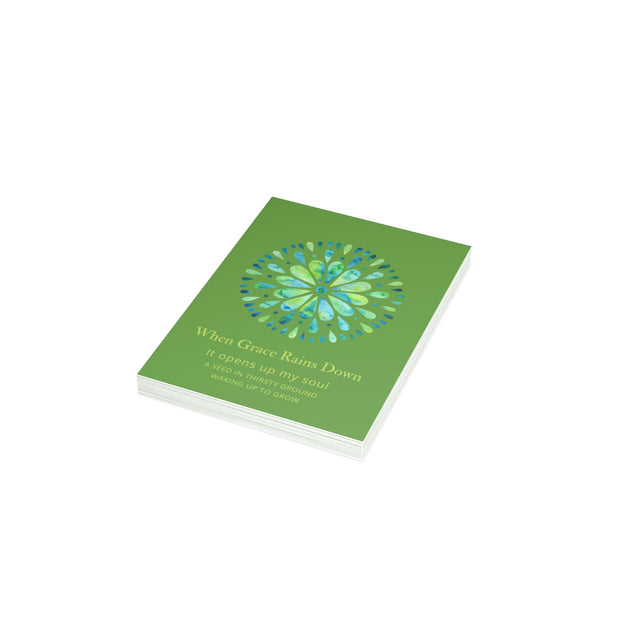 When Grace Rains - Blue Mandala  - Green Vertical Folded Greeting Card