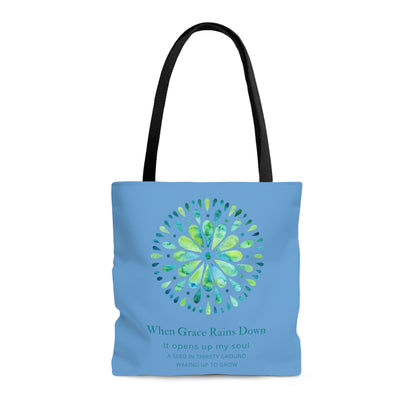 When Grace Rains Blue/Green Mandala -Blue Tote Bag