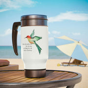 When I'm With You - Hummingbird - White Stainless Steel Travel Mug with Handle, 14oz