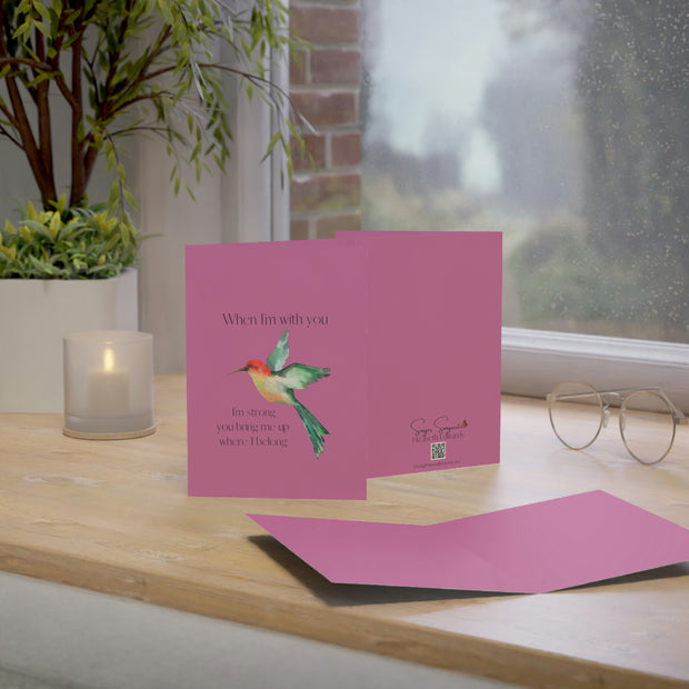 When I'm With You - Hummingbird Pink - Vertical Folded Greeting Card or Invitation