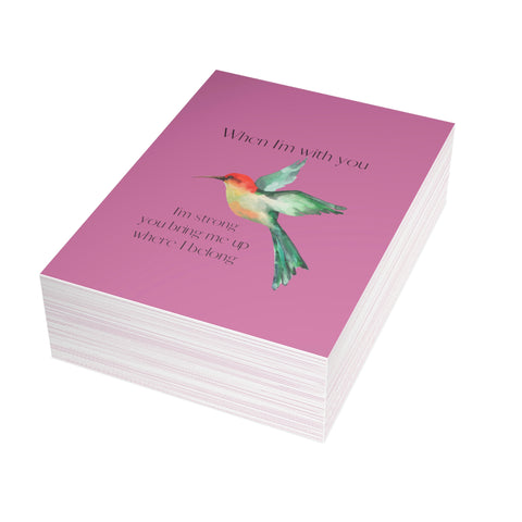 When I'm With You - Hummingbird Pink - Vertical Folded Greeting Card or Invitation