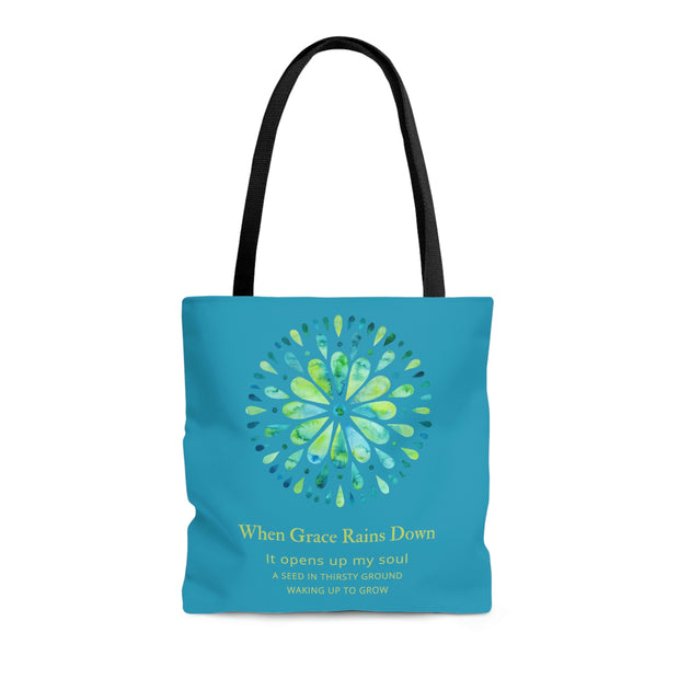 When Grace Rains Blue/Green Mandala - Turquoise Tote Bag