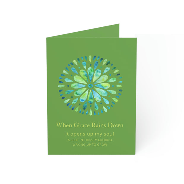 GREETINGS CARDS  vertical Mandala Card FOLDED GREEN  MANDALA GREEN Folded Cards BLUE GREETING CARD