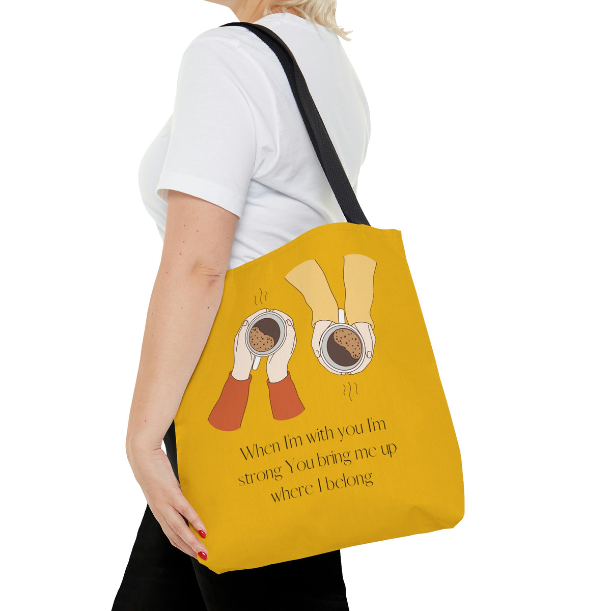 When I'm With You Coffee Cups - Gold Tote Bag