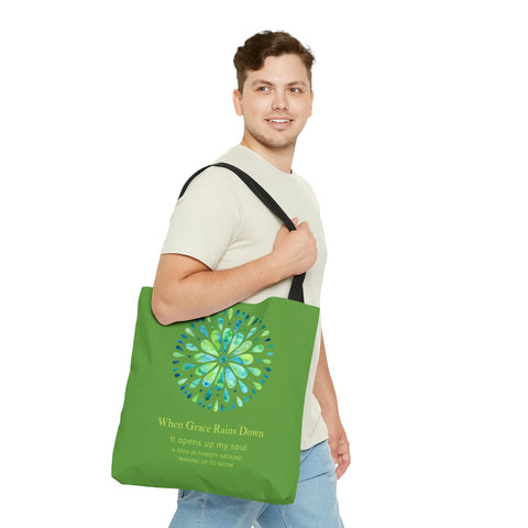 When Grace Rains Blue/Green Mandala - Green Tote Bag