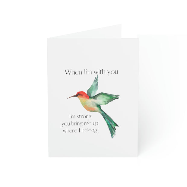 When I'm With You - Hummingbird White - Vertical Folded Greeting Card or Invitation