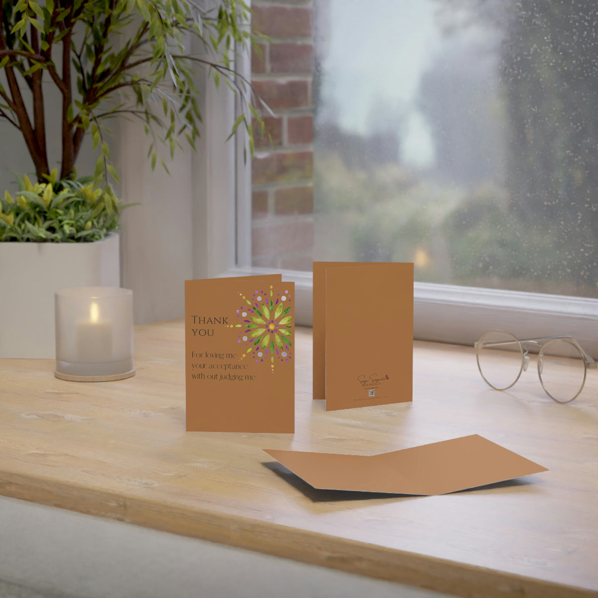 Thank You - Mandala - Brown Vertical Folded Greeting Card