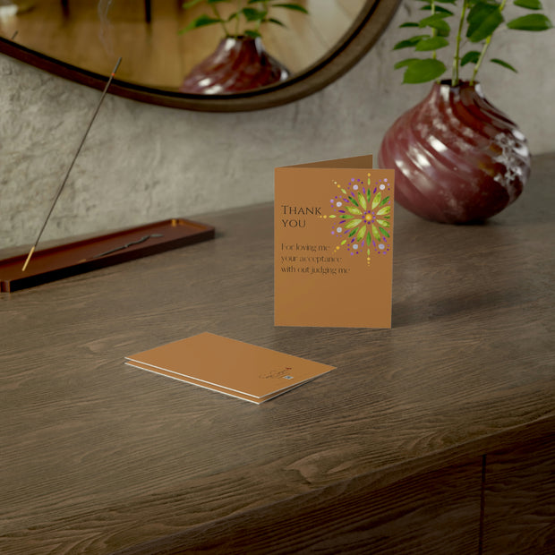 Thank You - Mandala - Brown Vertical Folded Greeting Card