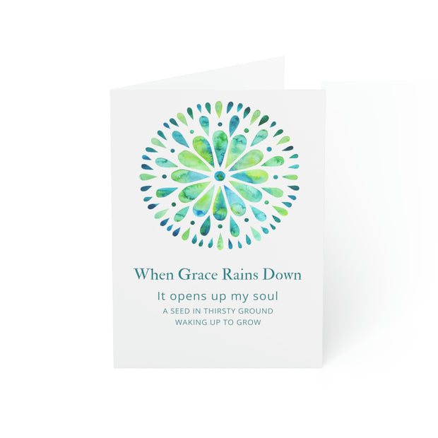 When Grace Rains -  Blue Mandala  - White Vertical Folded Greeting Card