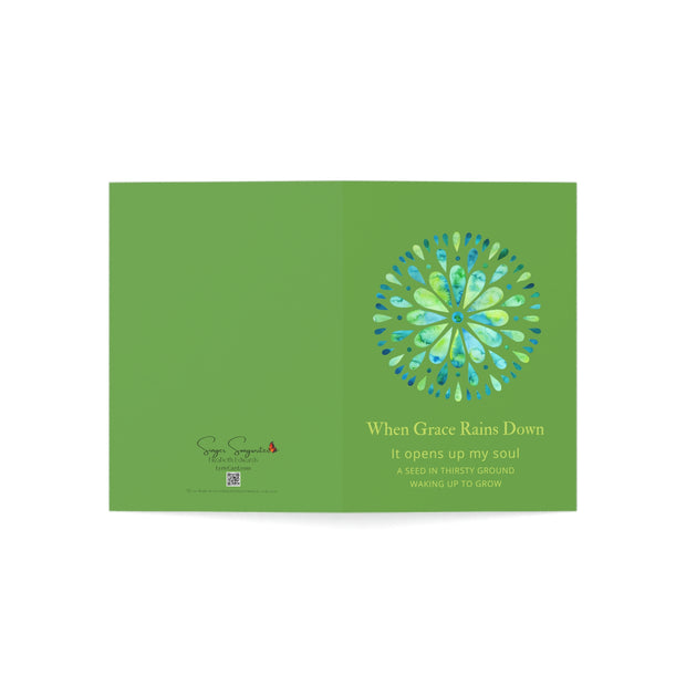 GREETINGS CARDS  vertical Mandala Card FOLDED GREEN  MANDALA GREEN Folded Cards BLUE GREETING CARD