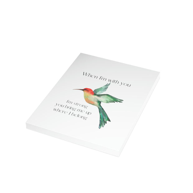 When I'm With You - Hummingbird White - Vertical Folded Greeting Card or Invitation