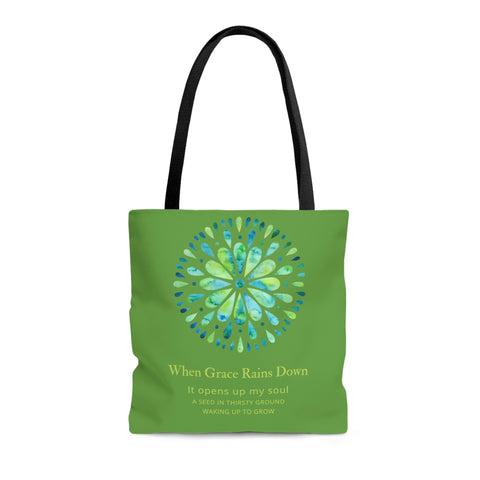 When Grace Rains Blue/Green Mandala - Green Tote Bag