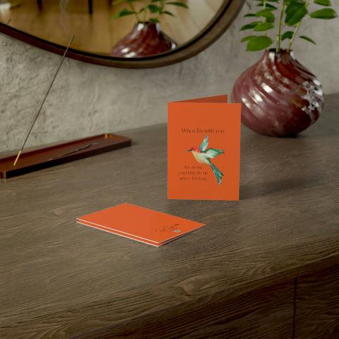 When I'm With You - Hummingbird Orange- Vertical Folded Greeting Card or Invitation