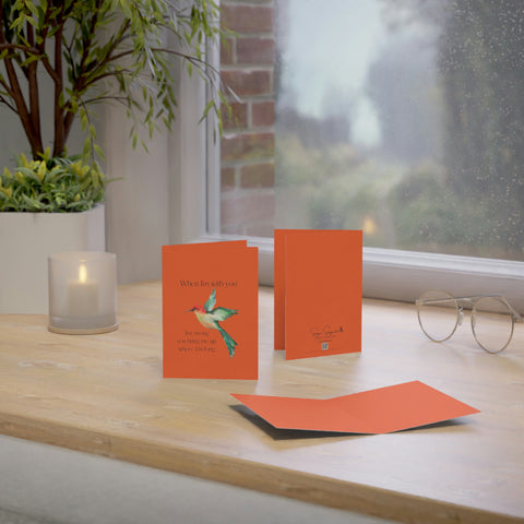 When I'm With You - Hummingbird Orange- Vertical Folded Greeting Card or Invitation