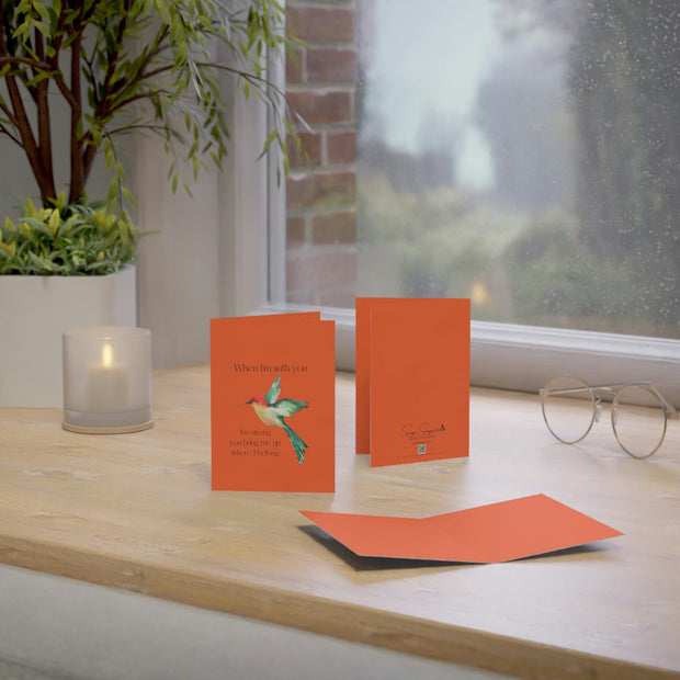 When I'm With You - Hummingbird Orange- Vertical Folded Greeting Card or Invitation